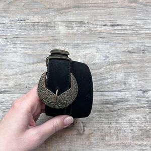 Genuine Suede Black Belt Made in USA Size 27 Vintage Western Silver Buckle Boho